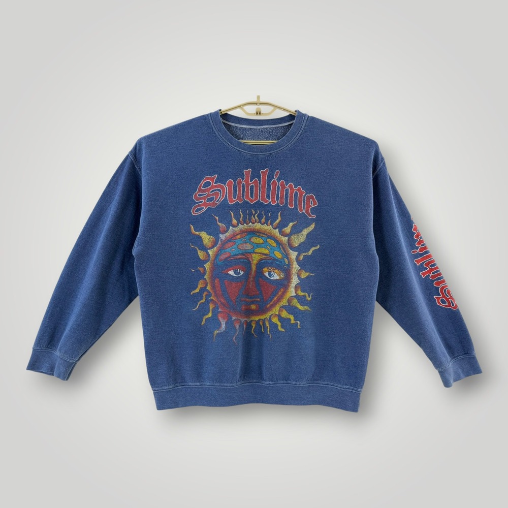 Sublime Sun Graphic Sweatshirt Mens Large Blue Faded Crewneck Band Tee